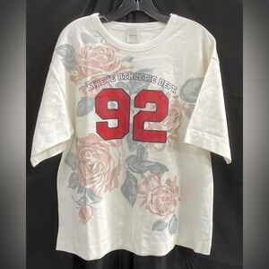 Anthropologie Maeve Athletic Floral Tee - Cream and Red